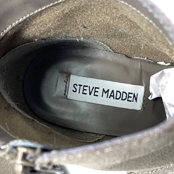 Steve Madden Milaan Suede Ankle Boots Womens 7M Taupe Leather Zip Heeled Booties - Picture 7 of 9